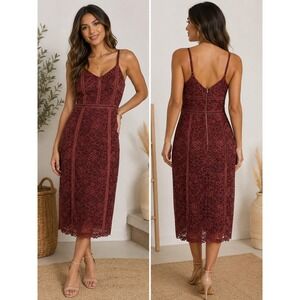 MiaoMiao Dusty Rose Floral Lace Bodycon Midi Dress NWT Medium Spaghetti Strap